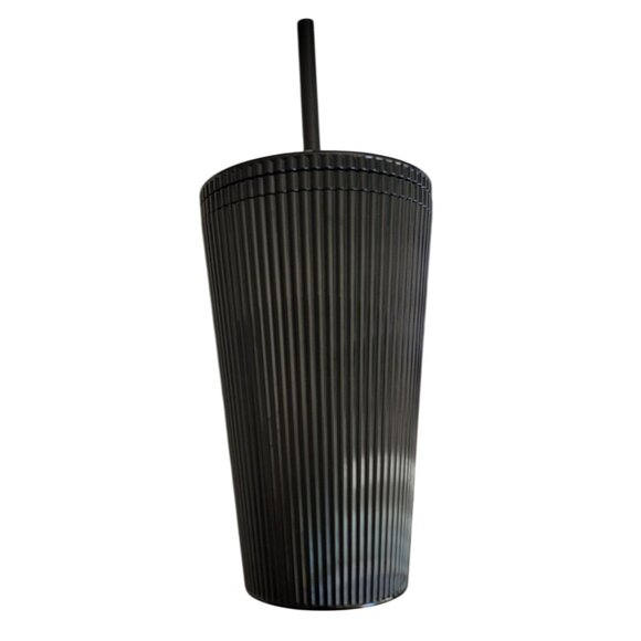 Starbucks 2024 Black Pleated Metallic Core 16 Oz. Venti Cold Cup With Straw - Picture 2 of 6